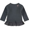 Long Sleeve Ruffled Peplum Tee Shirt, Charcoal - Tees - 2