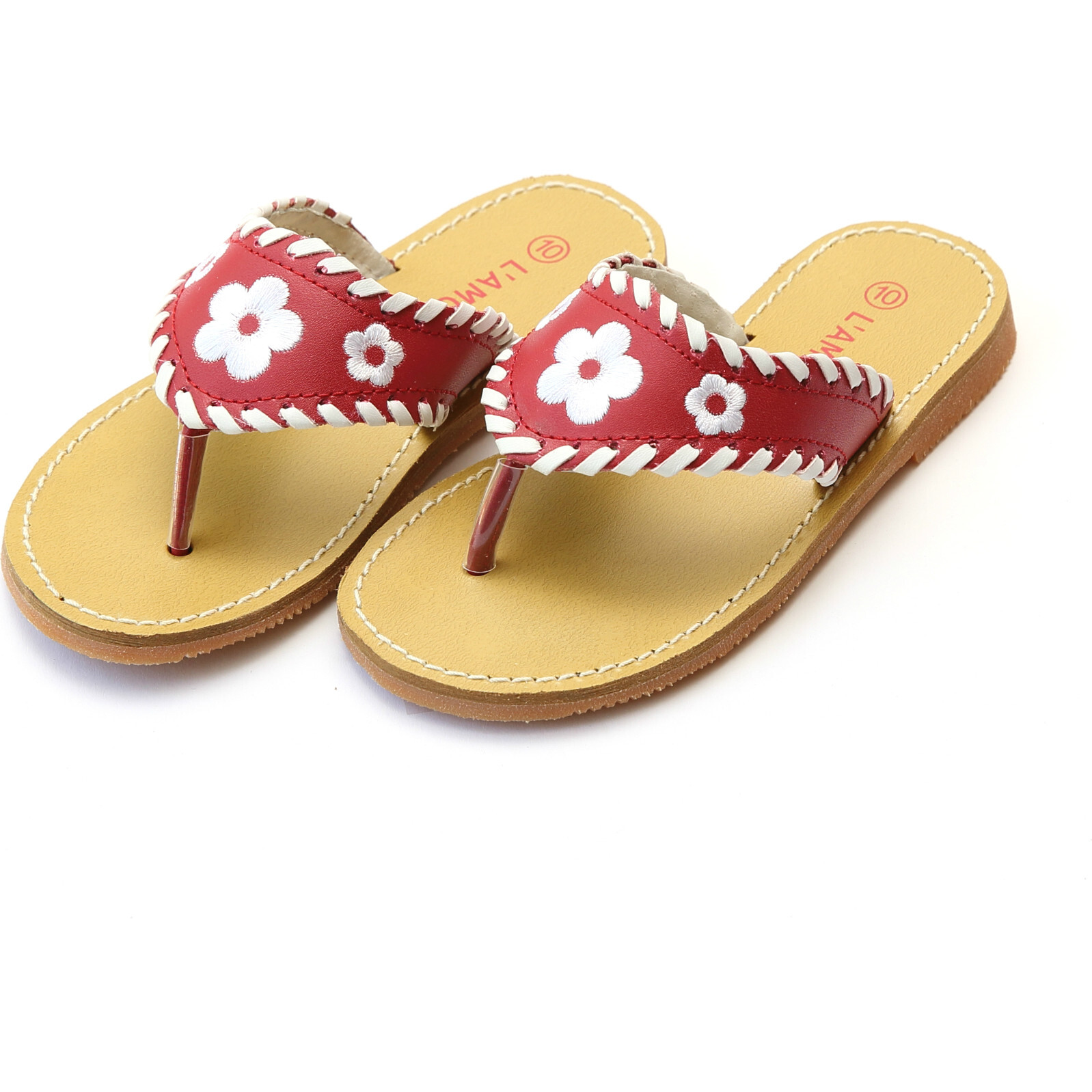 Jackie Whipstitched Thong Sandal, Red - Sandals - 1