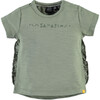 Print Short Sleeve Ruffle Tee Shirt, Army Green - Tees - 1 - thumbnail