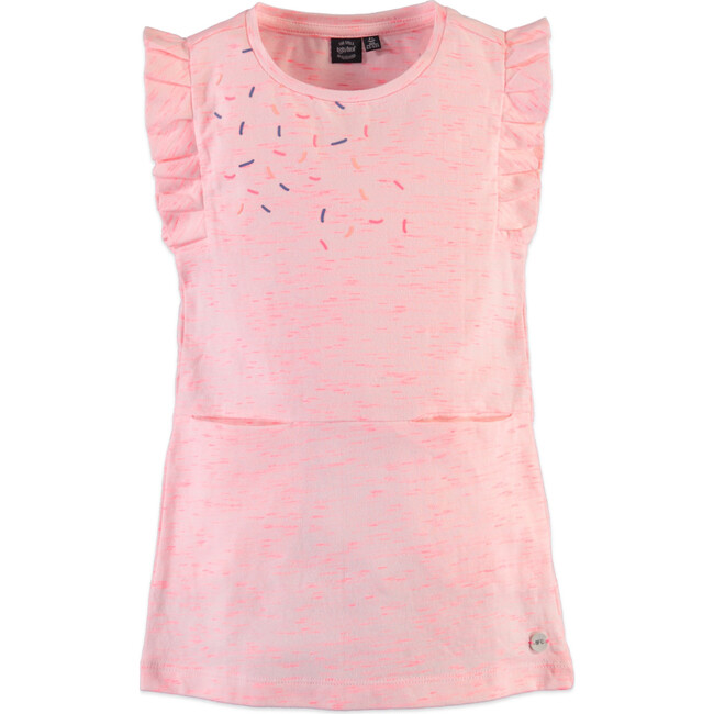 Short Ruffled Cap Sleeve Dress, Neon Pink - Dresses - 1