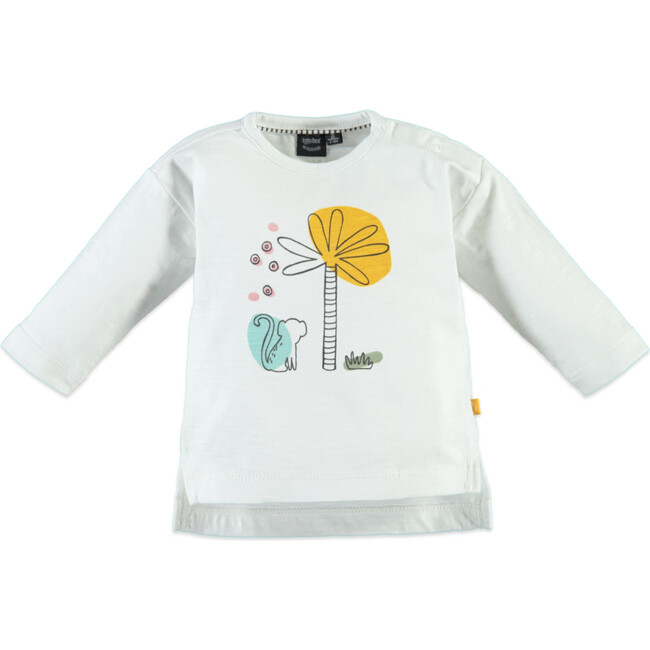 Nature Theme Print Long Sleeve Tee Shirt, White Cream - Tees - 1