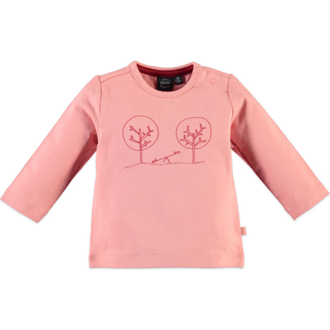 Monochromatic Playground Print Long Sleeve Tee Shirt, Peachy Pink