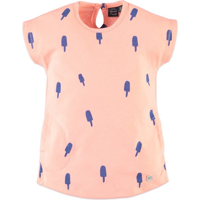 All-Over Popsicle Print Short Sleeve T-Shirt Dress, Neon Peach
