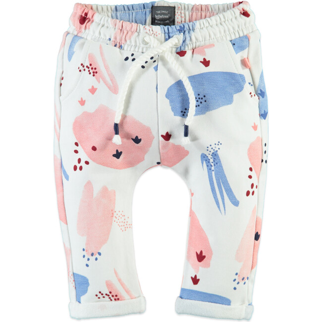Abstract Print Drawstring Sweatpants, Cream And Multicolors