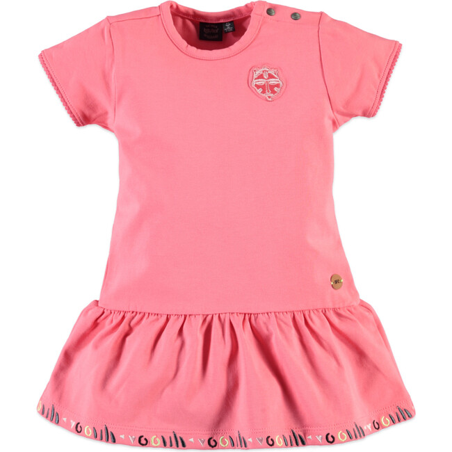 Short Sleeve Drop Peplum Waist T-Shirt Dress, Coral Pink