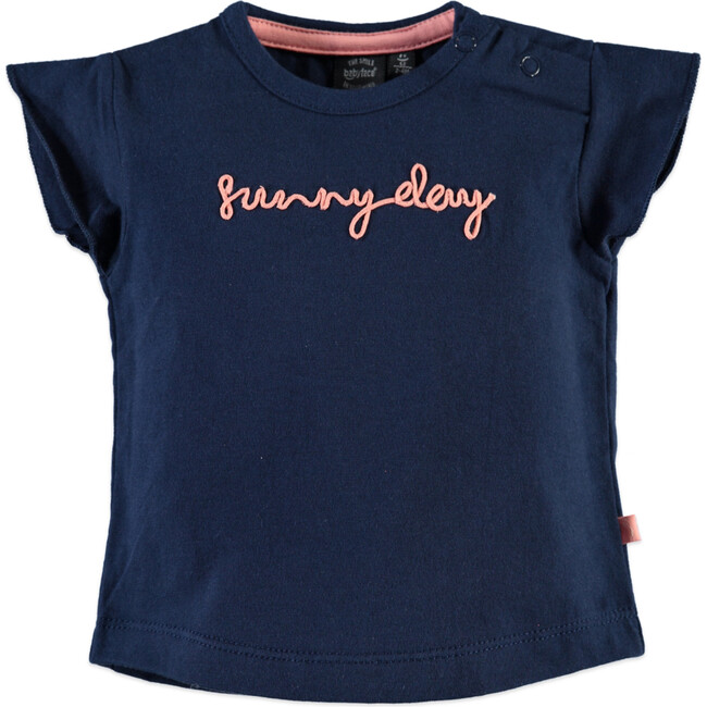 "Sunny Day" Print Short Ruffled Sleeve Tee Shirt, Midnight Blue - Tees - 1