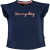 "Sunny Day" Print Short Ruffled Sleeve Tee Shirt, Midnight Blue - Tees - 1 - thumbnail