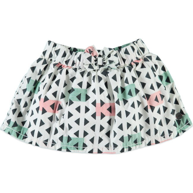 Abstract Triangular Print Pleated Skirt, Cream And Multicolors
