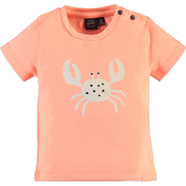 Crab Print Short Sleeve Tee Shirt, Fluorescent Orange - Tees - 1