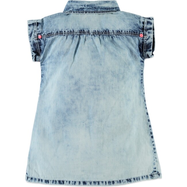 2-Front Pocket Denim Collared Dress, Bleached Blue - Dresses - 2
