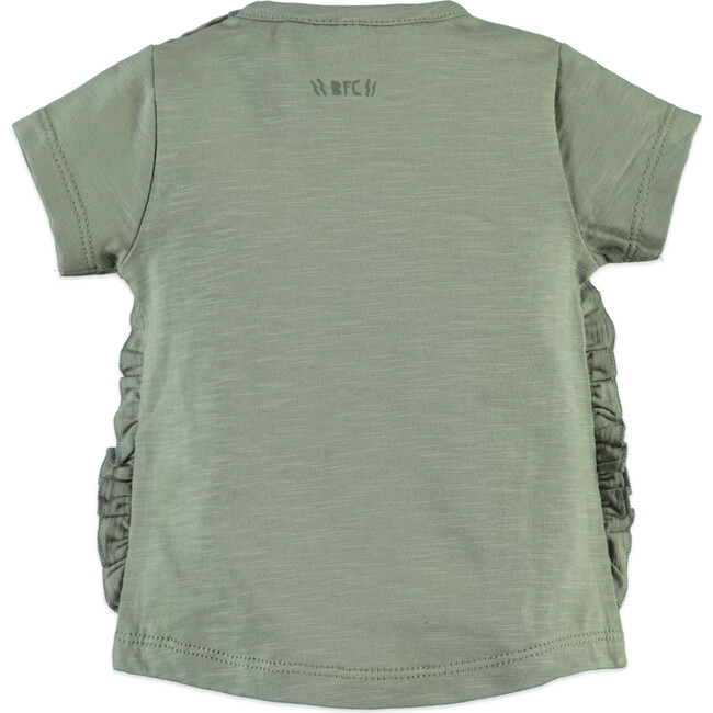 Print Short Sleeve Ruffle Tee Shirt, Army Green - Tees - 2