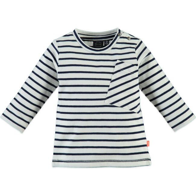Striped Long Sleeve Enlarged Front Pocket Tee Shirt, Stripes