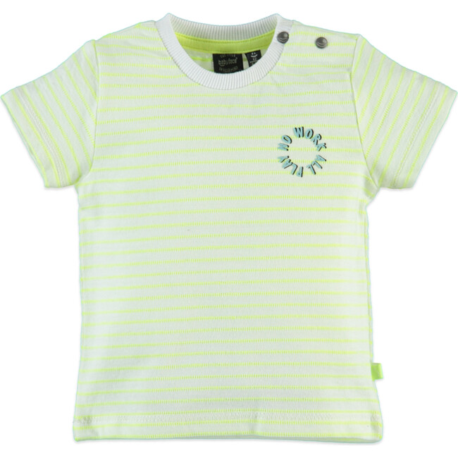 Striped Short Sleeve Tee Shirt, Neon Yellow - Tees - 1