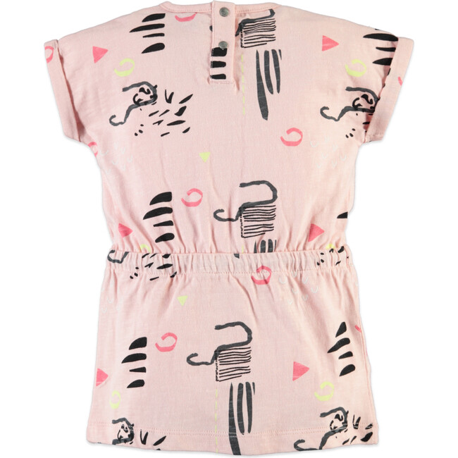 All-Over Abstract Print Short Sleeve Cinched Waist Dress, Baby Pink - Dresses - 2