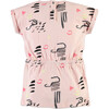 All-Over Abstract Print Short Sleeve Cinched Waist Dress, Baby Pink - Dresses - 2 - thumbnail