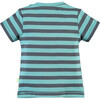 Striped Short Sleeve Front Pocket Tee Shirt, Aqua And Grey - Tees - 2 - thumbnail
