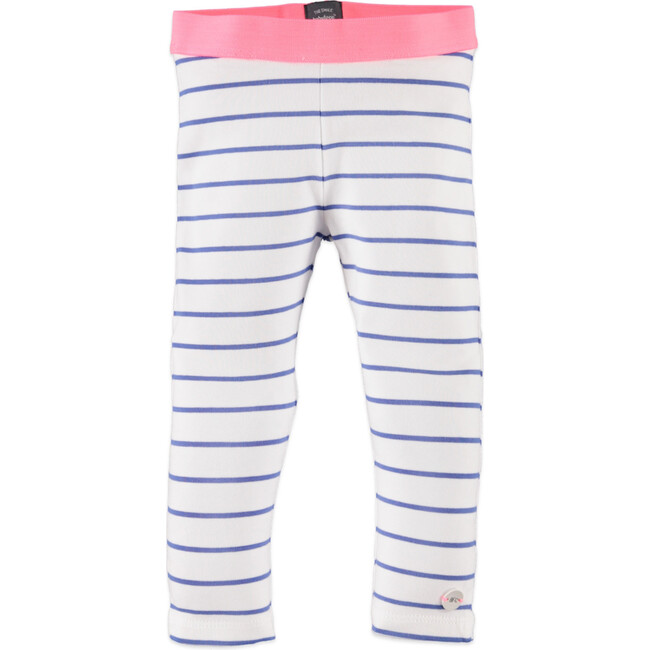 Contrast Waistband Striped Legging, Royal Blue And Pink