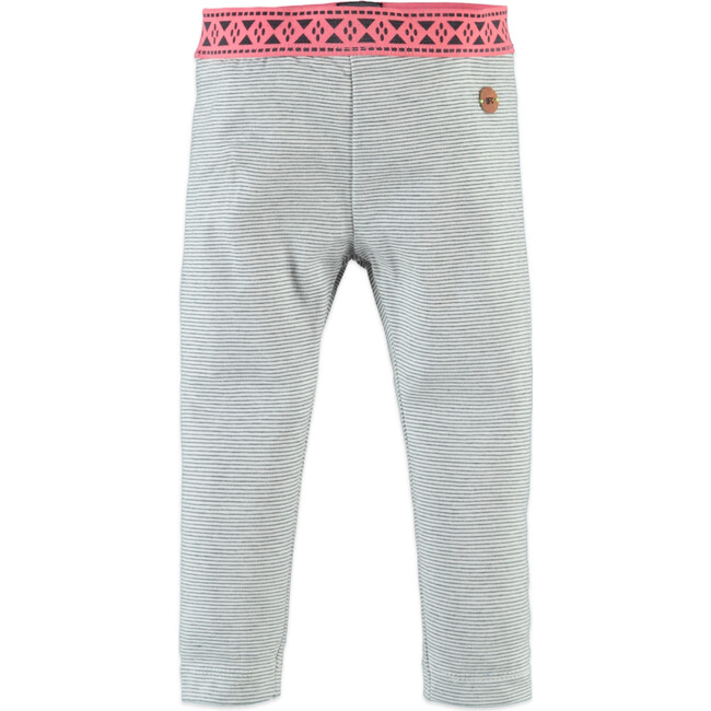 Abstract Print Contrast Wasitband Legging, Grey And Pink - Leggings - 1