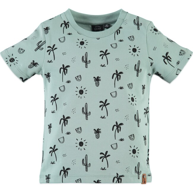 All-Over Palm Trees Print Short Sleeve Tee Shirt, Jade