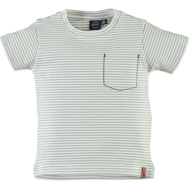 "Ciao" Neon Print Striped Tee Shirt, Olive - Tees - 1