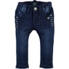 Front Pocket Elastic Waistband Denim Pants, Dark Blue - Jeans - 1 - thumbnail