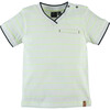 Striped V-Neck Front Pocket Tee Shirt, Fluorescent Yellow - Tees - 1 - thumbnail