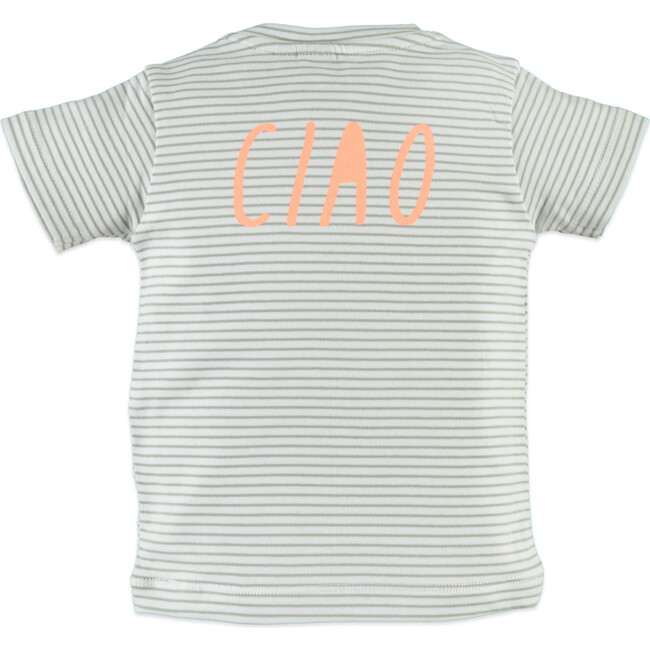"Ciao" Neon Print Striped Tee Shirt, Olive - Tees - 2
