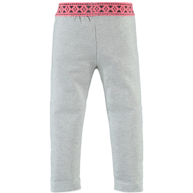 Abstract Print Contrast Wasitband Legging, Grey And Pink - Leggings - 2