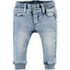 Elastic Waistband Cuffed Denim Jogger, Light Blue - Jeans - 1 - thumbnail