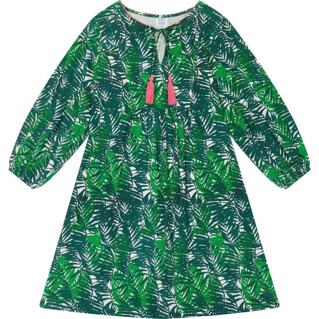 Isabelle Girls Popover Dress, Emerald Palm - Dresses - 1