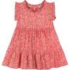 Ondine Ruffle Neck Flower Block Print Dress, Coral - Dresses - 1 - thumbnail