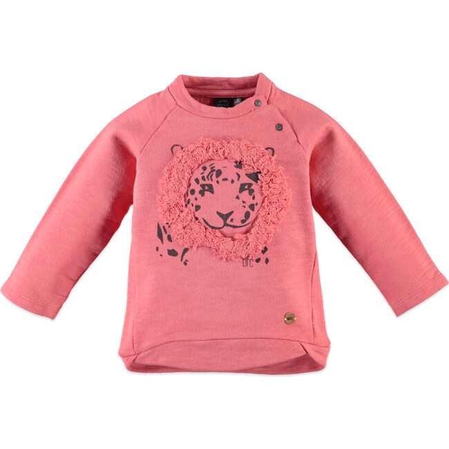 Tiger Print Long Sleeve Sweatshirt, Coral Pink