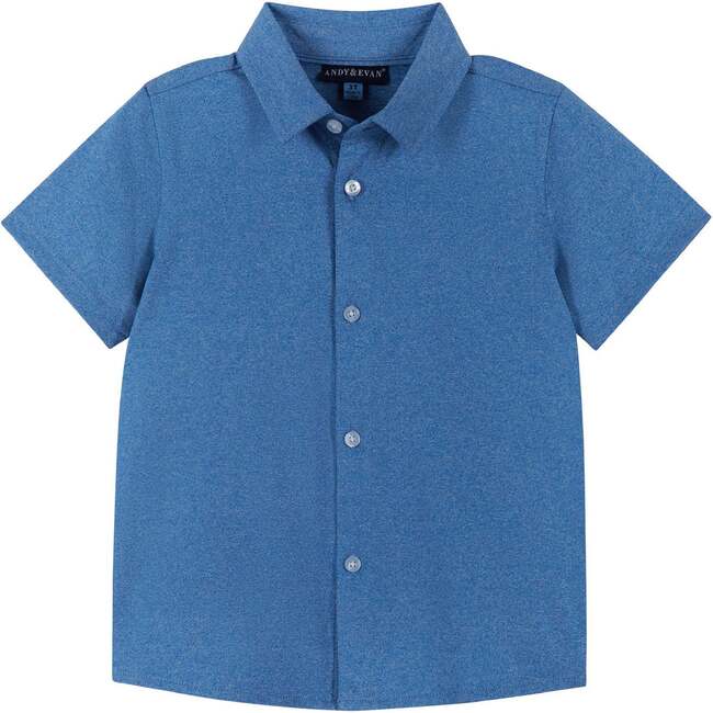 Knit Button-Up Shirt, Light Blue