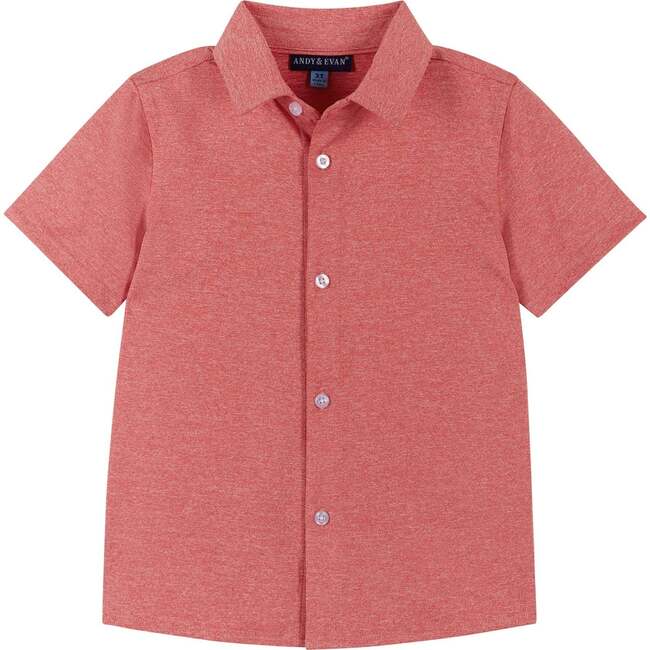 Knit Button-Up Shirt, Red