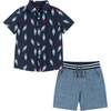 Rocket Pop Print Button-Up & Short Set, Blue - Mixed Apparel Set - 1 - thumbnail