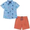 Surfs Up Print Button-Up & Short Set, Blue - Mixed Apparel Set - 1 - thumbnail
