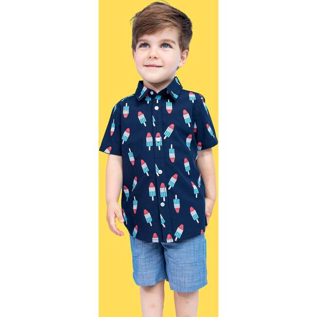 Rocket Pop Print Button-Up & Short Set, Blue - Mixed Apparel Set - 2