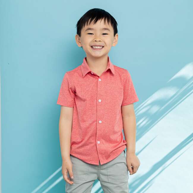 Knit Button-Up Shirt, Red - Shirts - 2