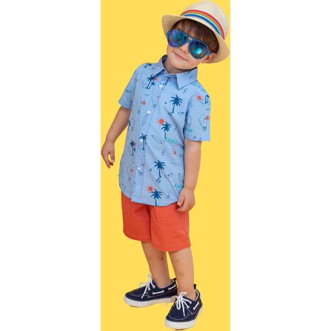 Surfs Up Print Button-Up & Short Set, Blue - Mixed Apparel Set - 2