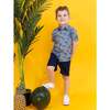 Fun Palm Tree Print Knit Button-down Set, Blue - Shirts - 2