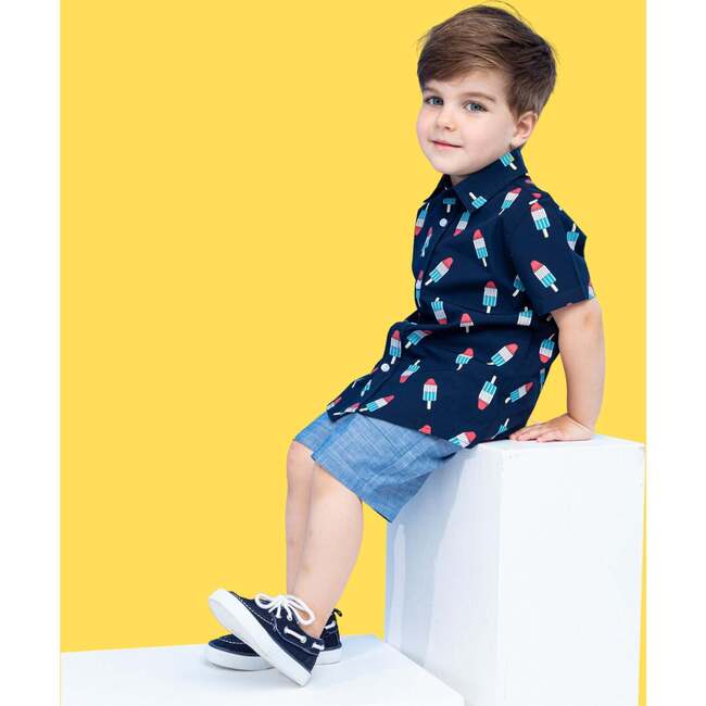 Rocket Pop Print Button-Up & Short Set, Blue - Mixed Apparel Set - 3