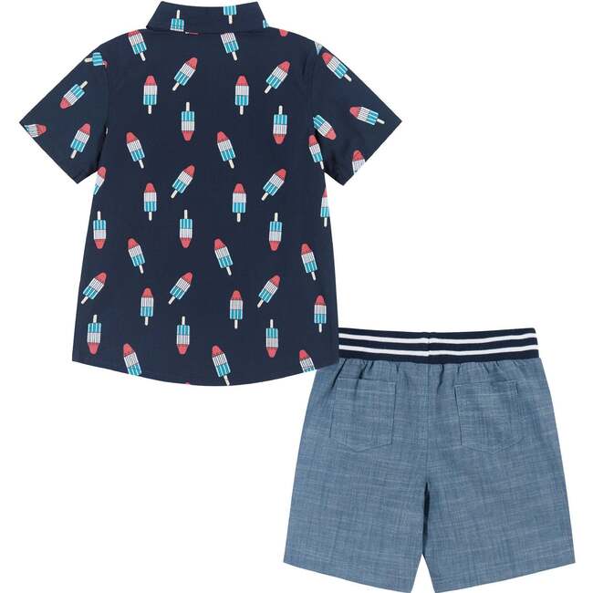 Rocket Pop Print Button-Up & Short Set, Blue - Mixed Apparel Set - 4