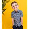 Fun Palm Tree Print Knit Button-down Set, Blue - Shirts - 3