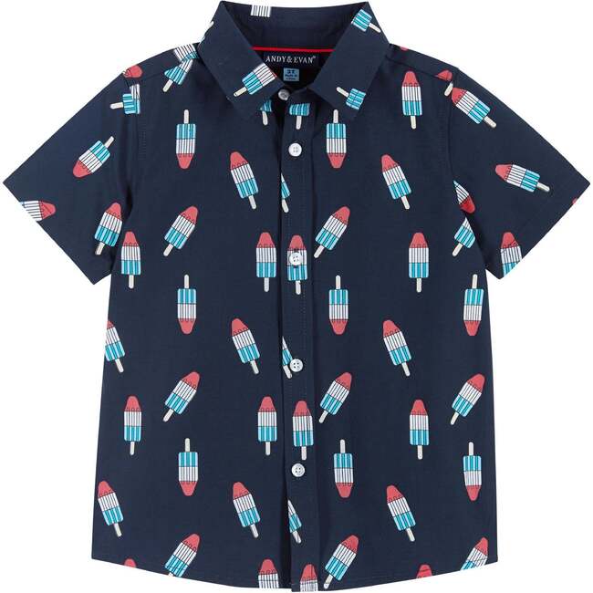 Rocket Pop Print Button-Up & Short Set, Blue - Mixed Apparel Set - 5