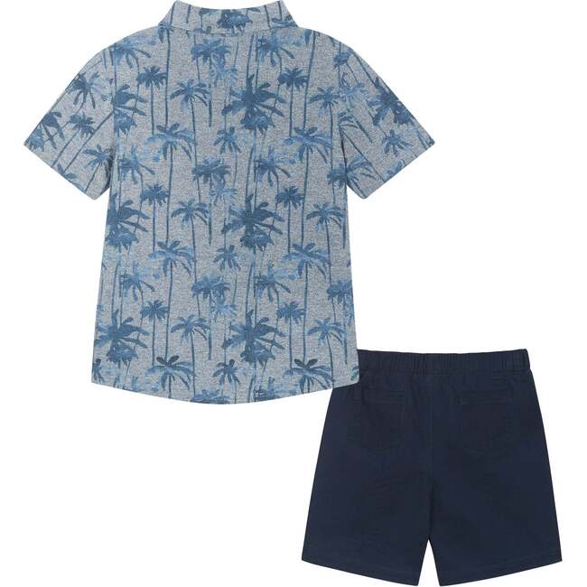 Fun Palm Tree Print Knit Button-down Set, Blue - Shirts - 6