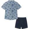 Fun Palm Tree Print Knit Button-down Set, Blue - Shirts - 6