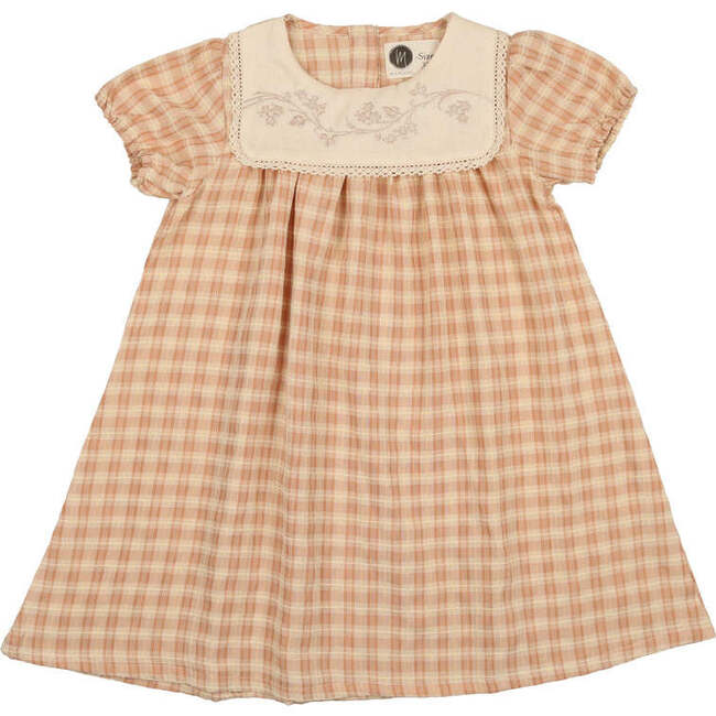 Textured Plaid Short Sleeve Dress, Peach