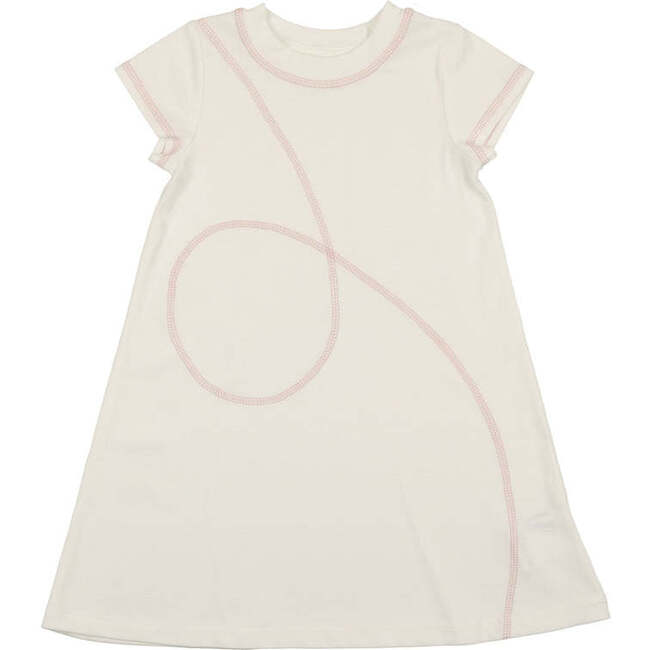 Spiral Stitch Short Sleeve Dress, White