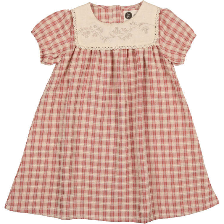 Textured Plaid Short Sleeve Dress, Rose - Dresses - 1