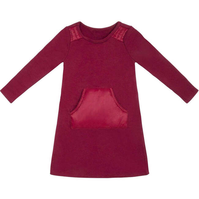 Puffed Pocket Long Sleeve Dress, Burgundy